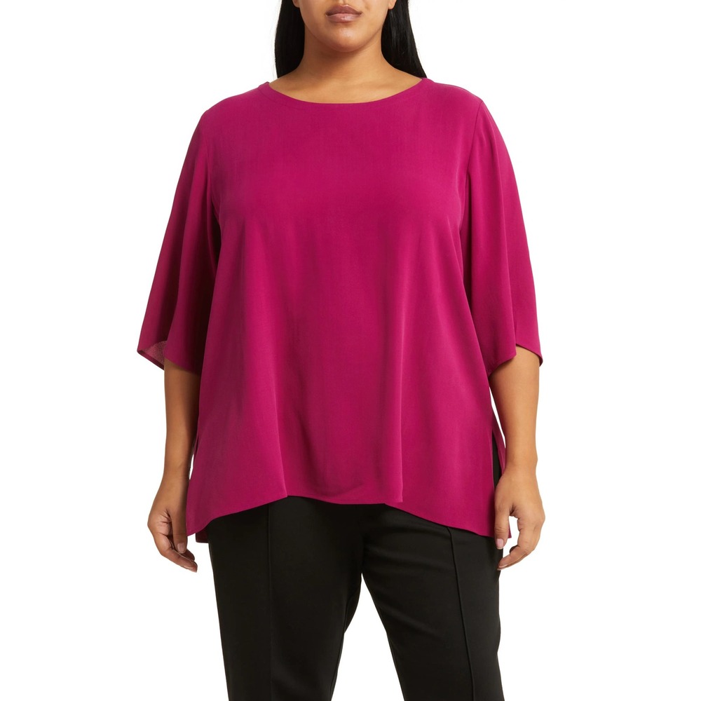 Eileen Fisher 100% Silk Jersey Top Pink Short Sleeve Ballet Neck READ Womens 2X